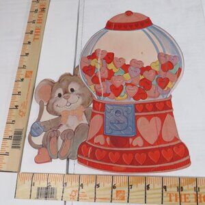 Vintage Valentine FLOCKED Mouse and Gumball Machine DOUBLE SIDED